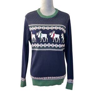 Aspen Vintage Ugly Christmas Sweater Moose Design Blue Men's Medium Cottagecore